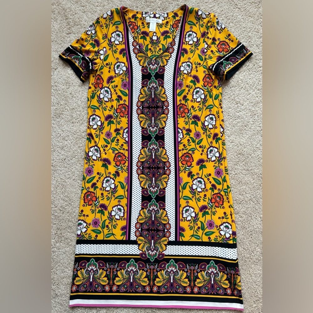 London Times Yellow Patterned Shift Dress